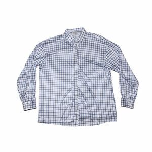 Collars & Co White Blue Windowpane Long Sleeve Polo Button Up Dress Shirt Sz 2XL